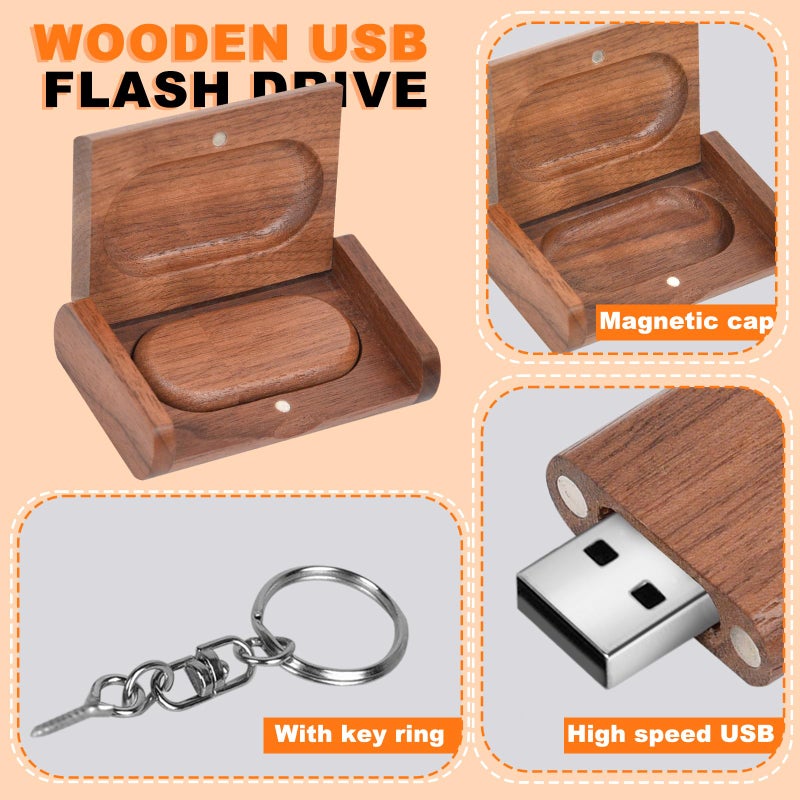 Fire Stone Novelty Wooden USB 2.0 Flash Drive 64GB Data Storage Memory Stick USB Stick Ellipse Pendrive with Wooden Box - Image 4